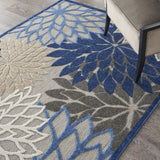 3' X 4' Blue And Gray Floral Indoor Outdoor Area Rug