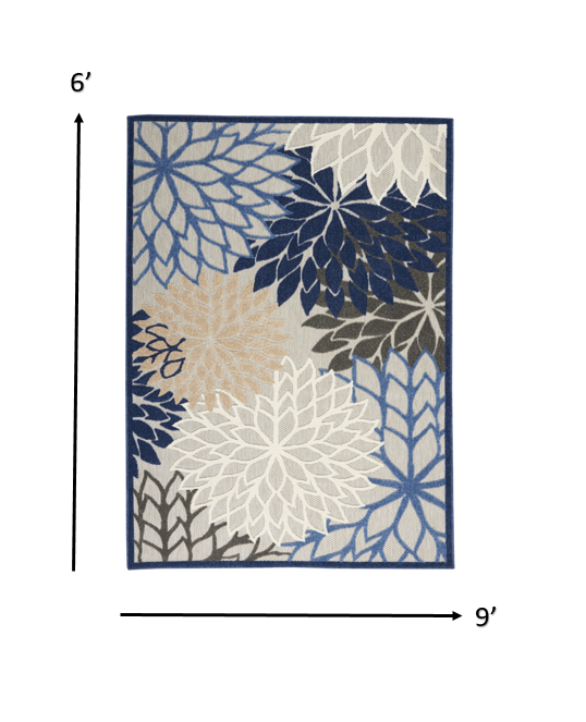 3' X 4' Blue And Gray Floral Indoor Outdoor Area Rug