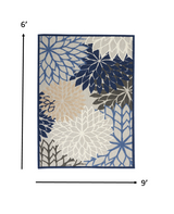 3' X 4' Blue And Gray Floral Indoor Outdoor Area Rug