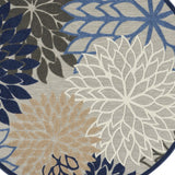 8' Round Blue And Gray Round Floral Indoor Outdoor Area Rug