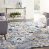 5' Round Blue And Gray Round Floral Indoor Outdoor Area Rug