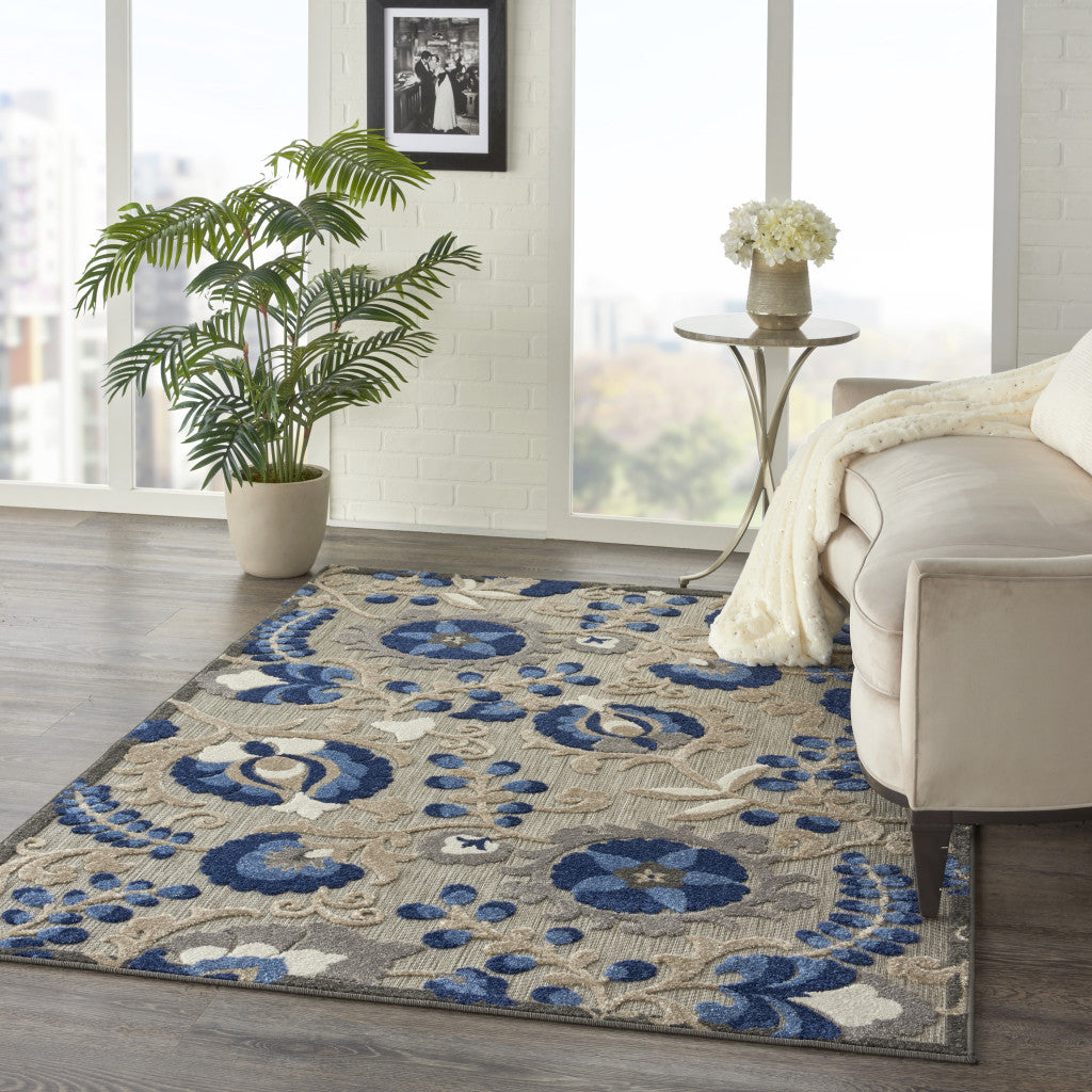 5' X 8' Blue And Gray Indoor Outdoor Area Rug