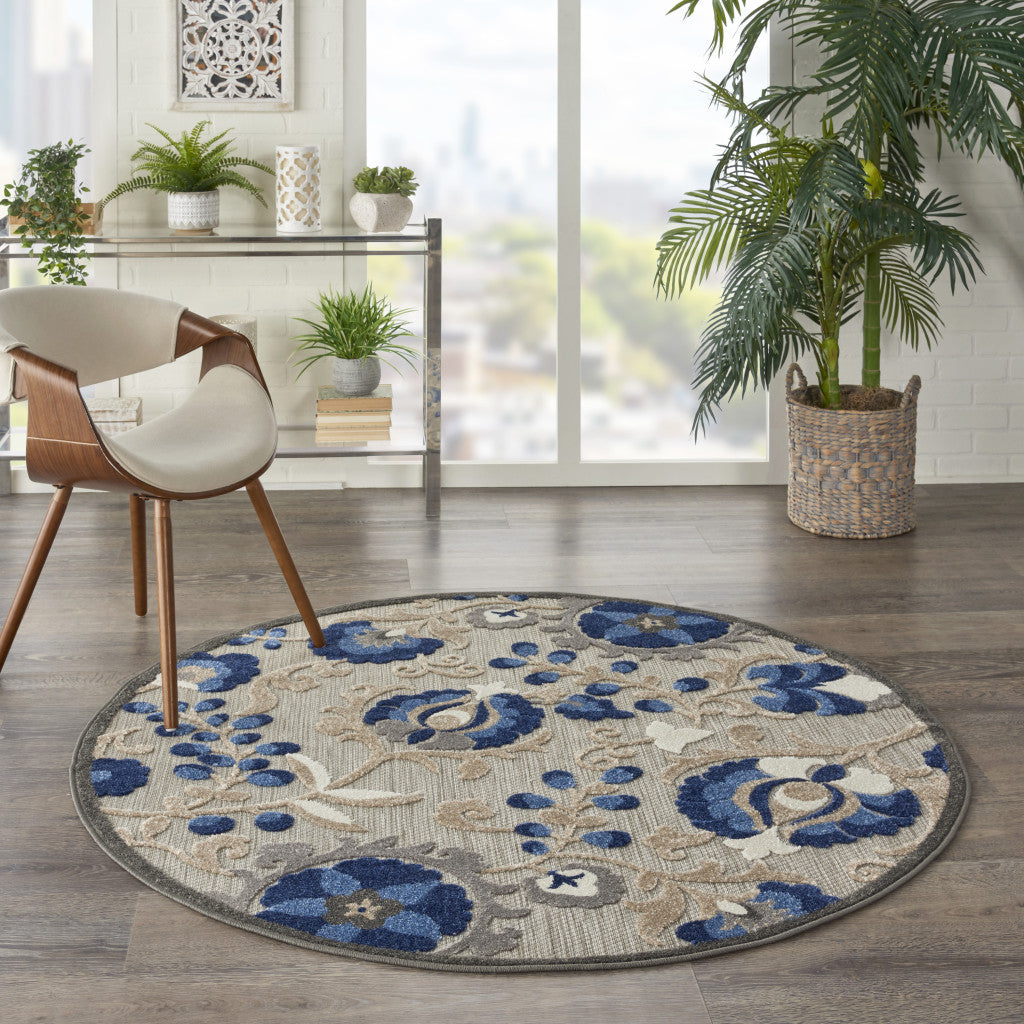 5' X 8' Blue And Gray Indoor Outdoor Area Rug