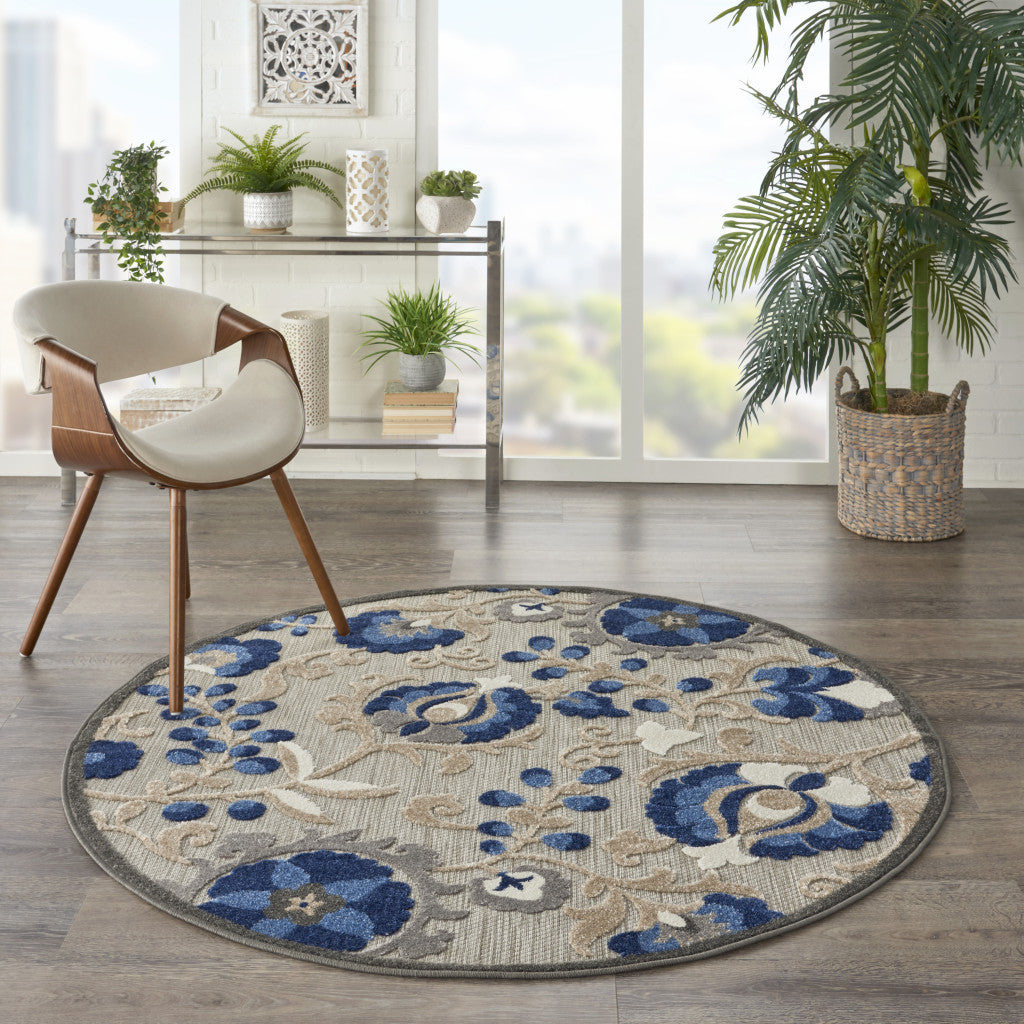 5' X 8' Blue And Gray Indoor Outdoor Area Rug