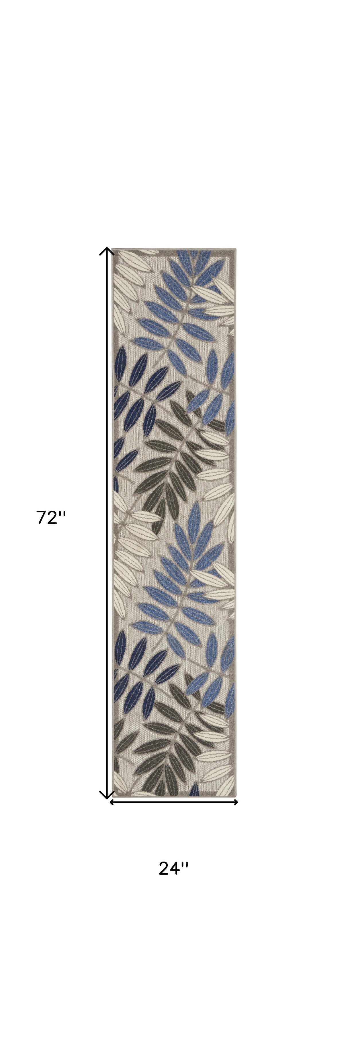 2' X 6' Grey/Blue Floral Indoor Outdoor Area Rug