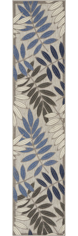 2' X 6' Grey/Blue Floral Indoor Outdoor Area Rug