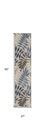 2' X 6' Grey/Blue Floral Indoor Outdoor Area Rug