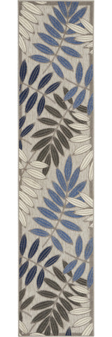 2' X 6' Grey/Blue Floral Indoor Outdoor Area Rug