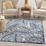 5' X 8' Ivory And Blue Floral Indoor Outdoor Area Rug