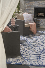 5' X 8' Ivory And Blue Floral Indoor Outdoor Area Rug