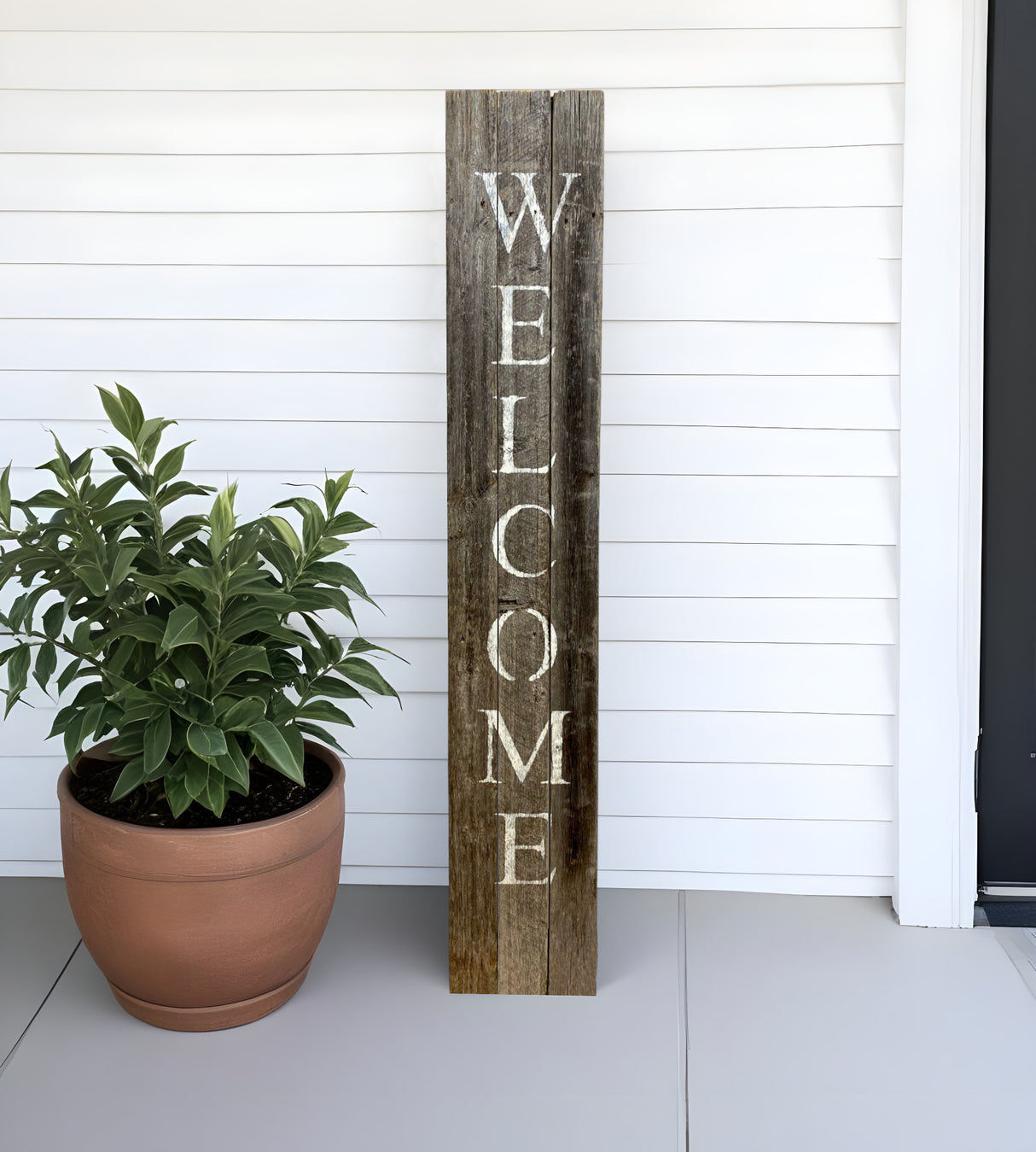 60" Dark Gray and White Wood Porch Welcome Sign