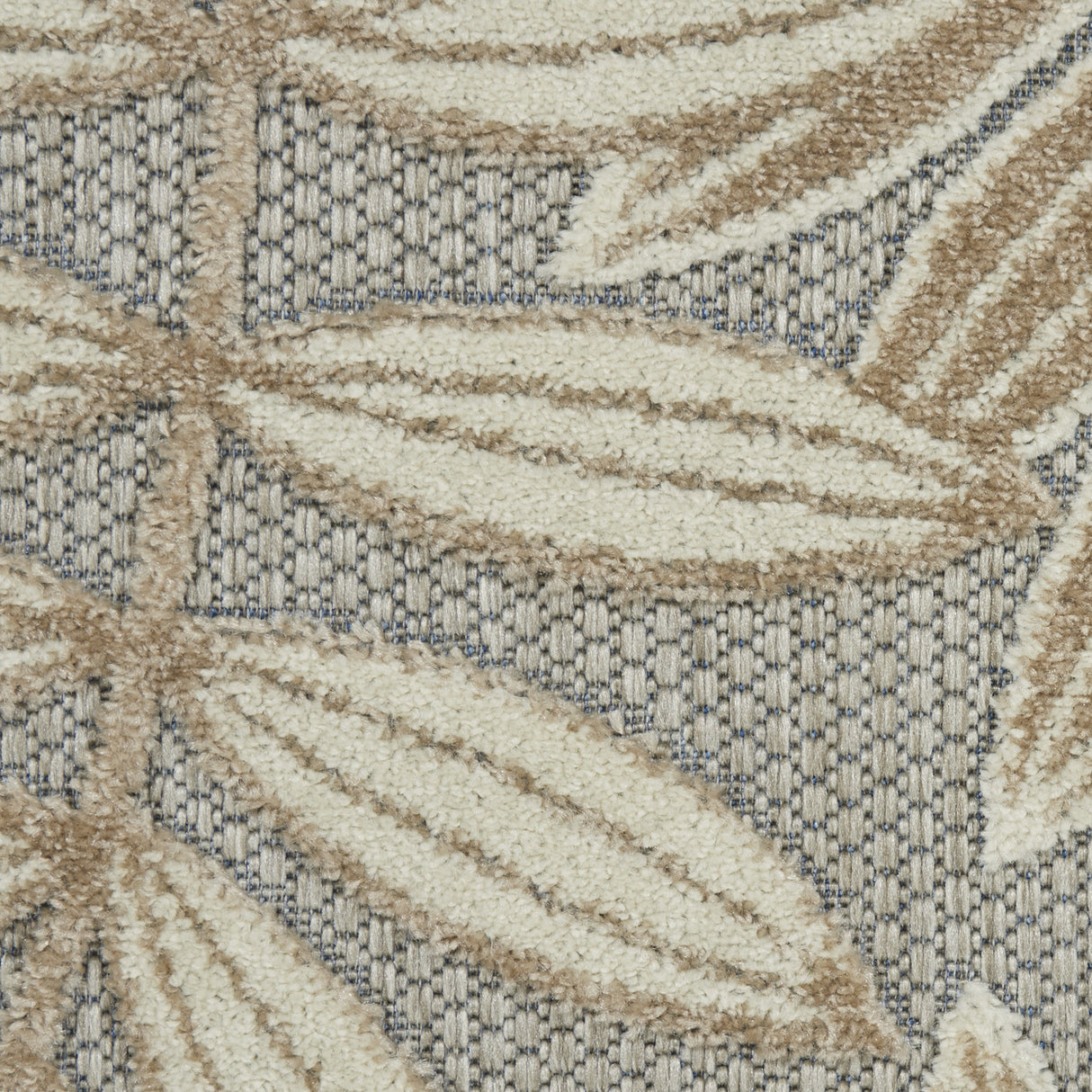 8' Beige Gray And Ivory Botanical Leaves Indoor Outdoor Runner Rug