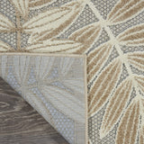 8' Beige Gray And Ivory Botanical Leaves Indoor Outdoor Runner Rug