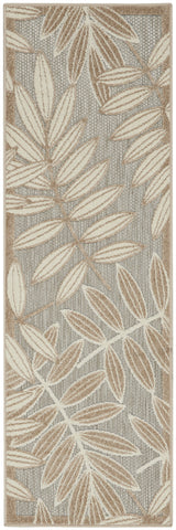 8' Beige Gray And Ivory Botanical Leaves Indoor Outdoor Runner Rug