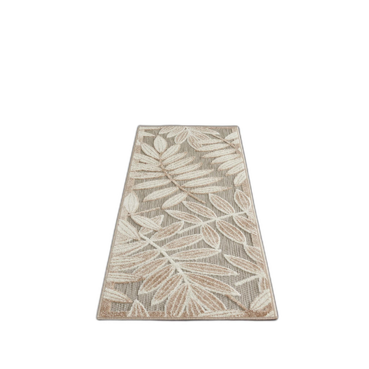 8' Beige Gray And Ivory Botanical Leaves Indoor Outdoor Runner Rug