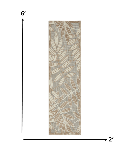 12' Runner Gray And Ivory Floral Indoor Outdoor Runner Rug