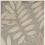 8' Beige Gray And Ivory Botanical Leaves Indoor Outdoor Runner Rug