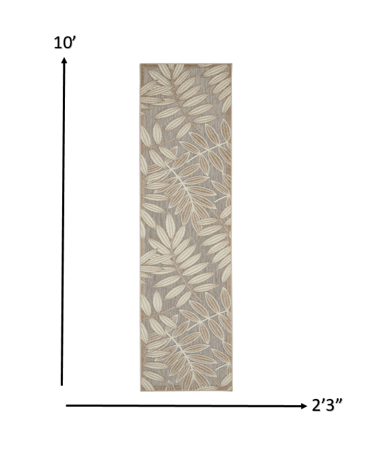 12' Runner Gray And Ivory Floral Indoor Outdoor Runner Rug