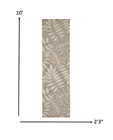 12' Runner Gray And Ivory Floral Indoor Outdoor Runner Rug