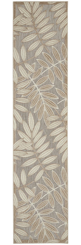 8' Beige Gray And Ivory Botanical Leaves Indoor Outdoor Runner Rug