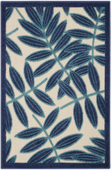 4' X 6' Blue And Ivory Floral Indoor Outdoor Area Rug