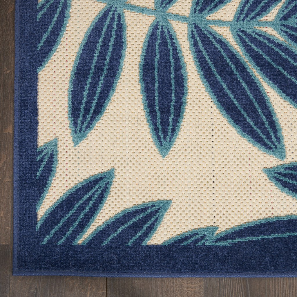 4' X 6' Blue And Ivory Floral Indoor Outdoor Area Rug