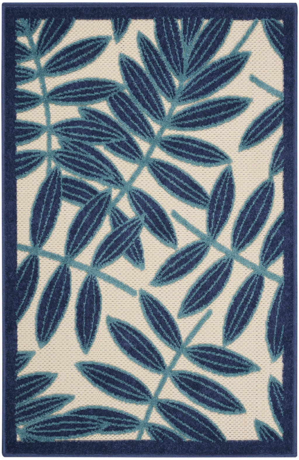 4' X 6' Blue And Ivory Floral Indoor Outdoor Area Rug