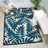 4' X 6' Blue And Ivory Floral Indoor Outdoor Area Rug