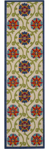 7' X 10' Ivory And Blue Floral Indoor Outdoor Area Rug