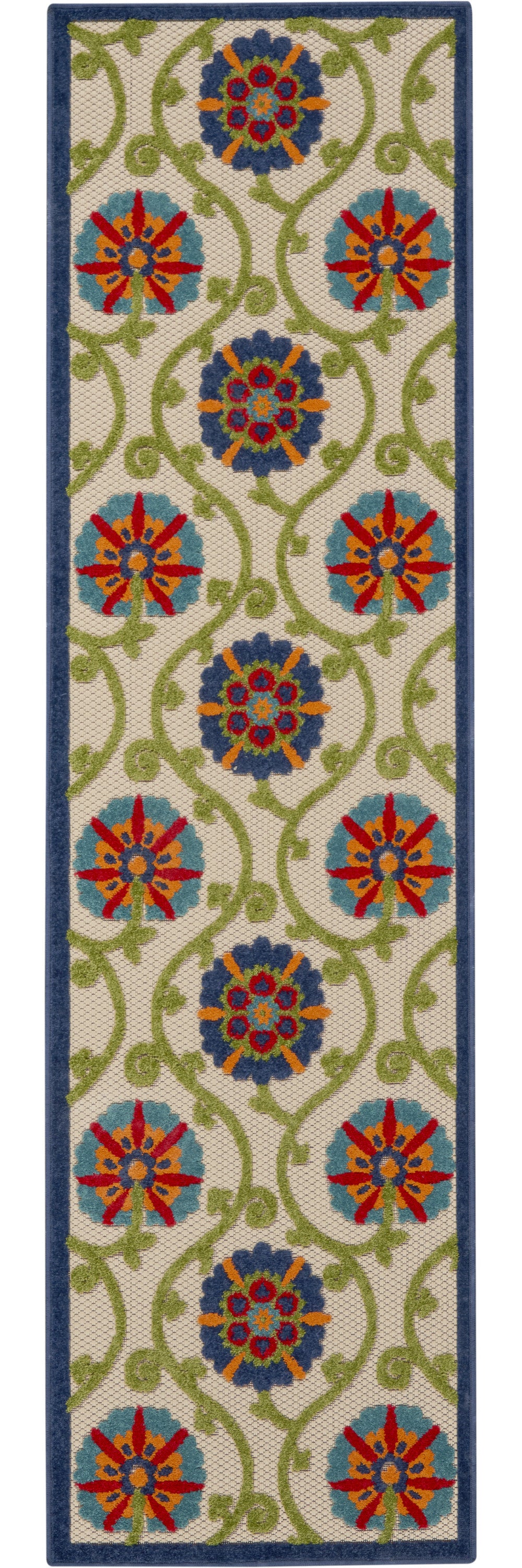 7' X 10' Ivory And Blue Floral Indoor Outdoor Area Rug