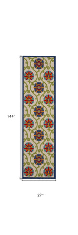 7' X 10' Ivory And Blue Floral Indoor Outdoor Area Rug