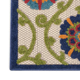 7' X 10' Ivory And Blue Floral Indoor Outdoor Area Rug