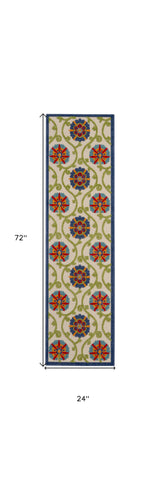 7' X 10' Ivory And Blue Floral Indoor Outdoor Area Rug