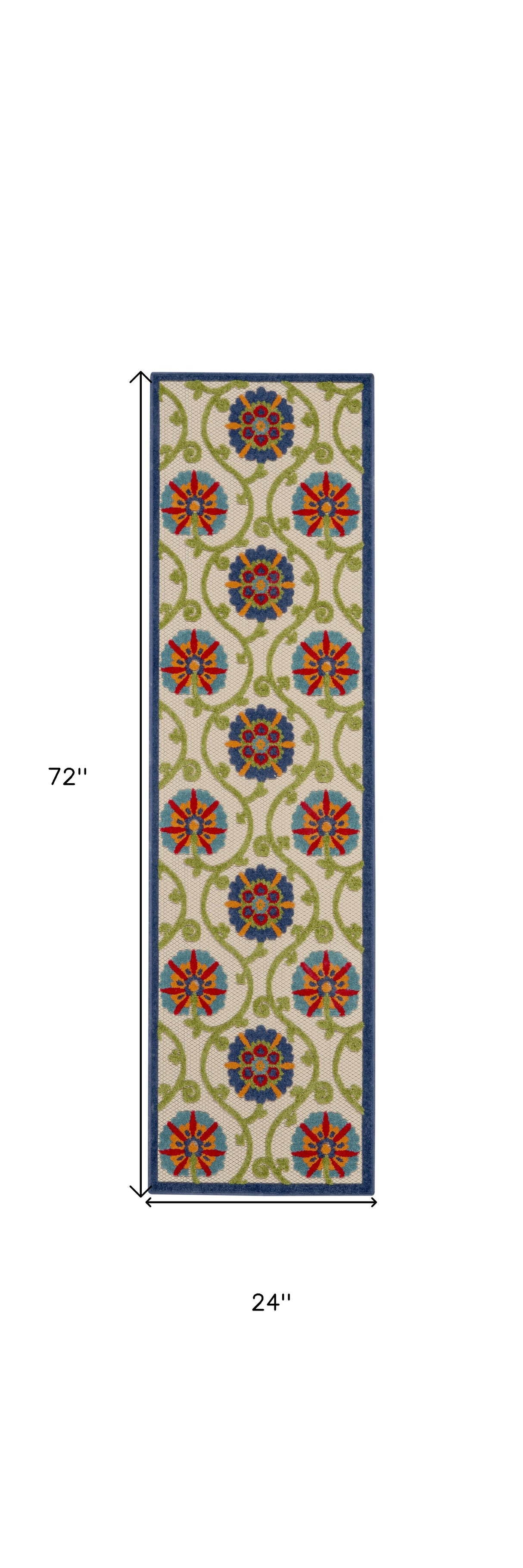 7' X 10' Ivory And Blue Floral Indoor Outdoor Area Rug