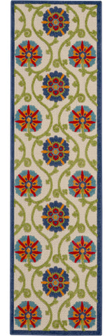 7' X 10' Ivory And Blue Floral Indoor Outdoor Area Rug