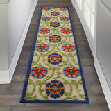 7' X 10' Ivory And Blue Floral Indoor Outdoor Area Rug