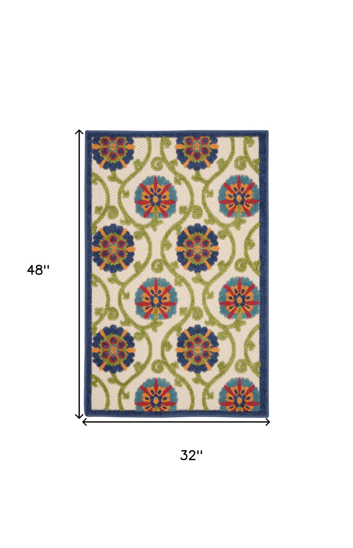 4' X 6' Ivory And Blue Floral Indoor Outdoor Area Rug