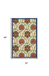 4' X 6' Ivory And Blue Floral Indoor Outdoor Area Rug