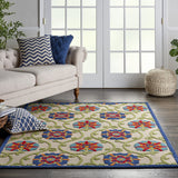 4' X 6' Ivory And Blue Floral Indoor Outdoor Area Rug