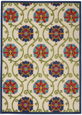 4' X 6' Ivory And Blue Floral Indoor Outdoor Area Rug