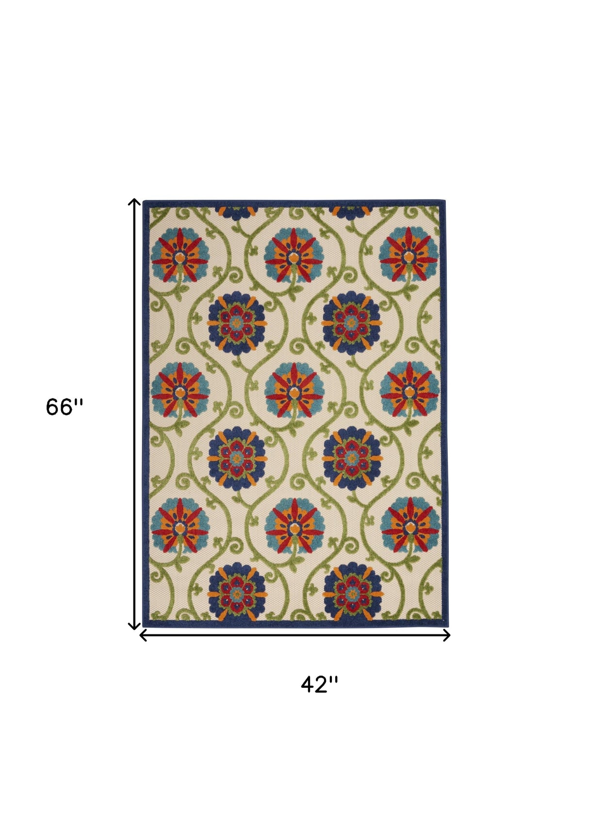 4' X 6' Ivory And Blue Floral Indoor Outdoor Area Rug