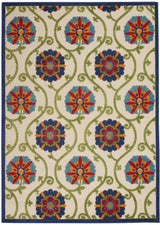 4' X 6' Ivory And Blue Floral Indoor Outdoor Area Rug