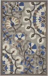 8' X 11' Blue And Gray Floral Indoor Outdoor Area Rug