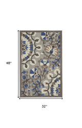 8' X 11' Blue And Gray Floral Indoor Outdoor Area Rug