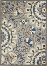 8' X 11' Blue And Gray Floral Indoor Outdoor Area Rug