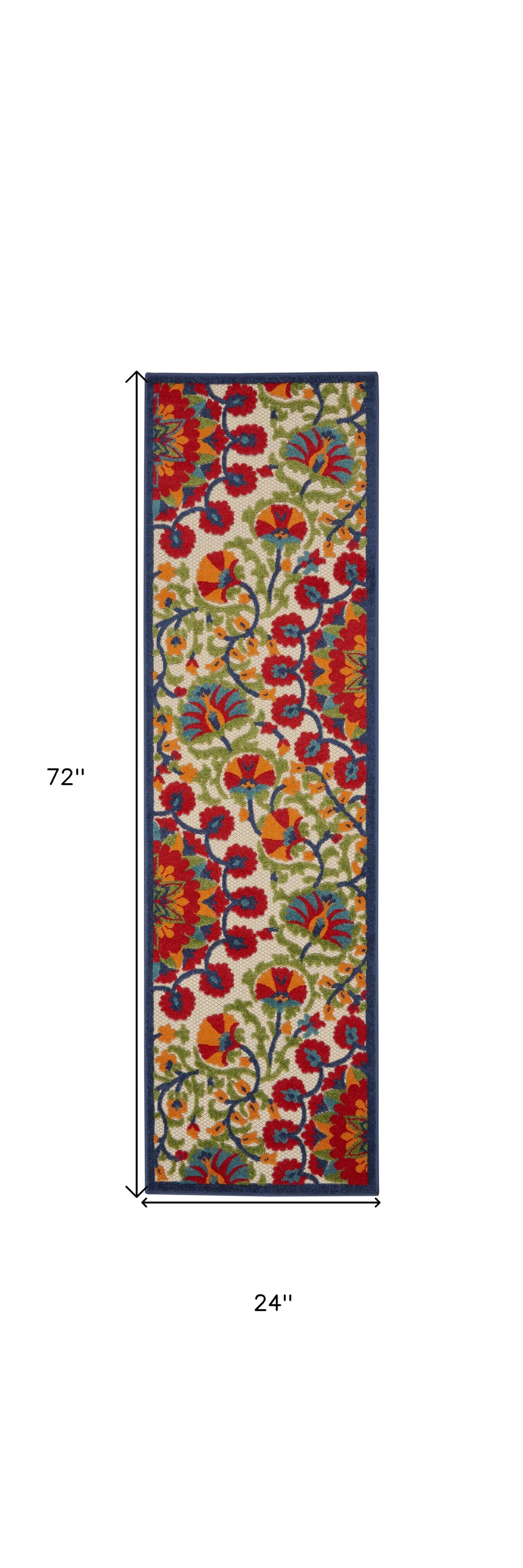 2' X 6' Red And Ivory Floral Indoor Outdoor Area Rug