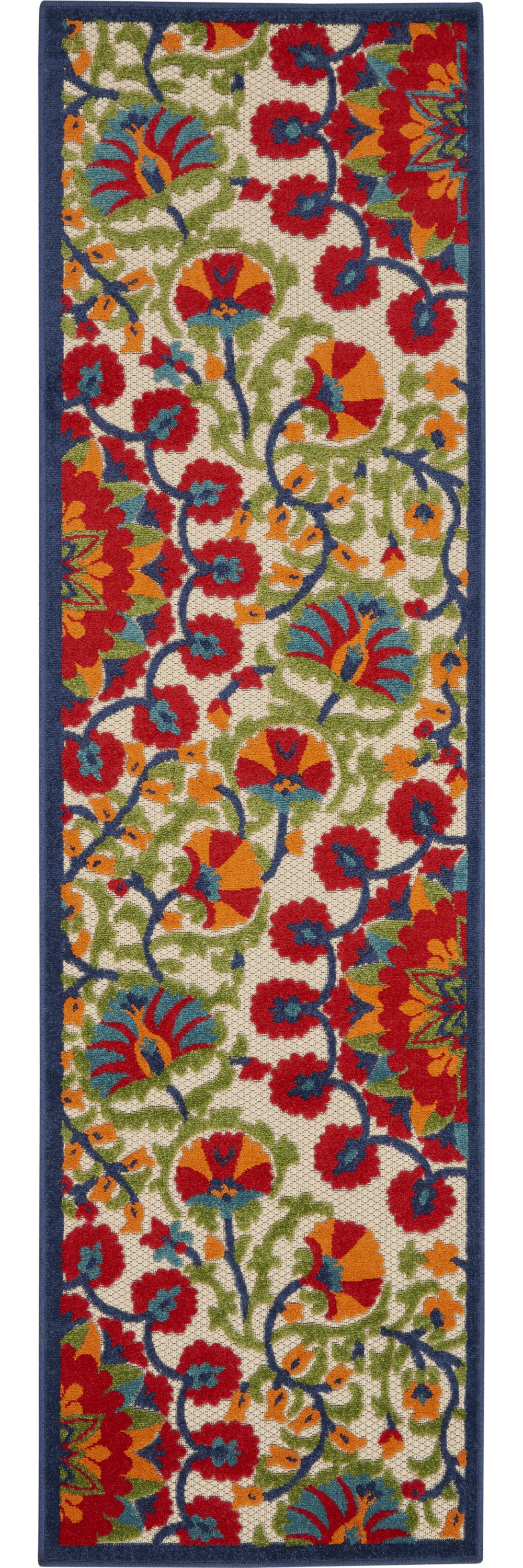 2' X 6' Red And Ivory Floral Indoor Outdoor Area Rug