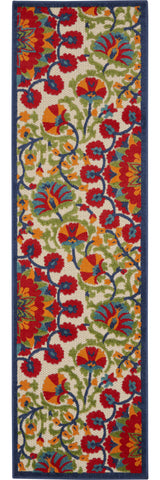 2' X 6' Red And Ivory Floral Indoor Outdoor Area Rug