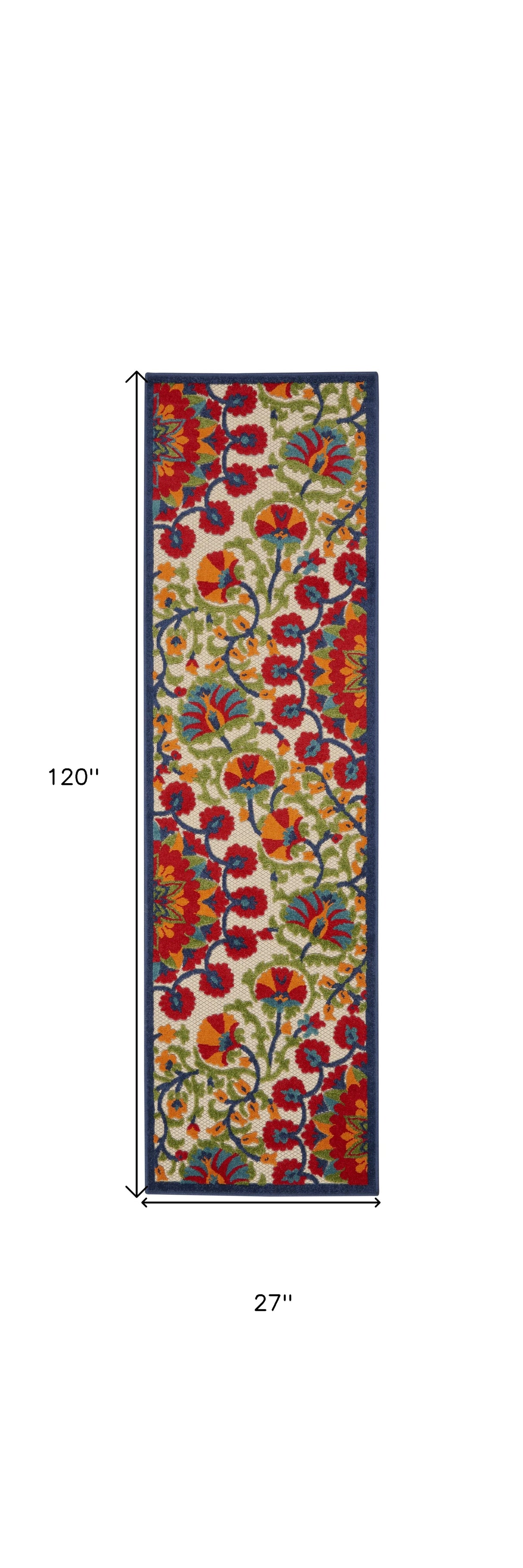 2' X 6' Red And Ivory Floral Indoor Outdoor Area Rug