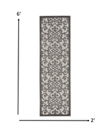 2' X 10' Gray Floral Indoor Outdoor Area Rug